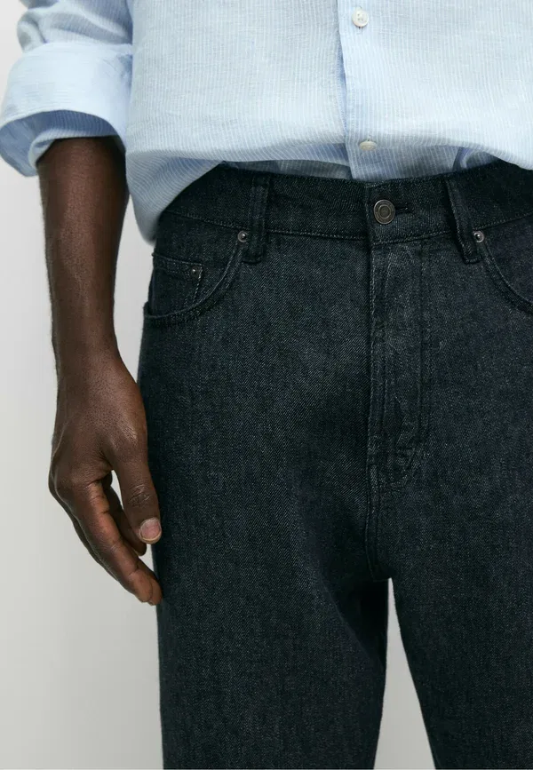 Джинсы из льна Straight leg jeans Massimo Dutti, Mottled Dark Blue, темно-синий — фото 4