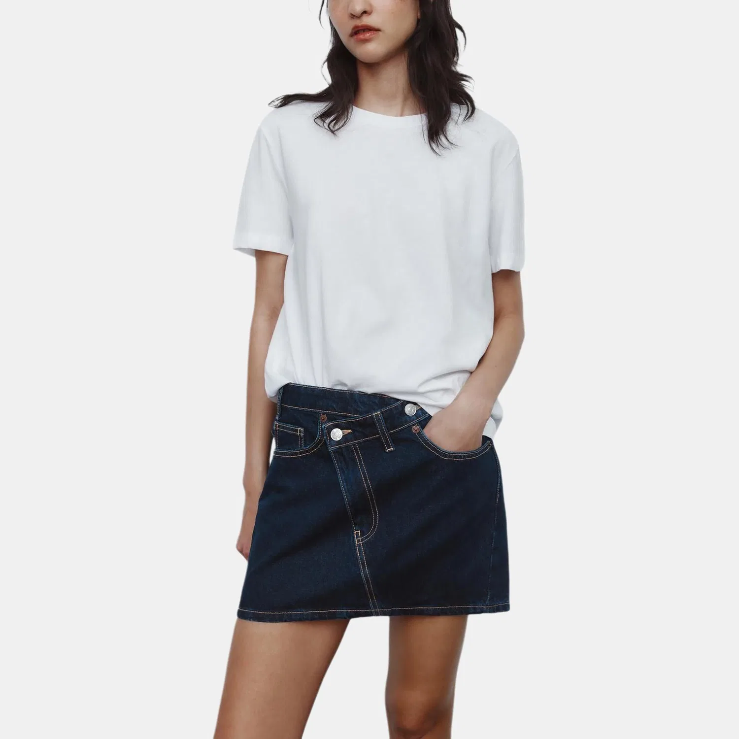 Женская джинсовая мини-юбка с завышенной талией ZARA, Dark Indigo Cyan — фото 4
