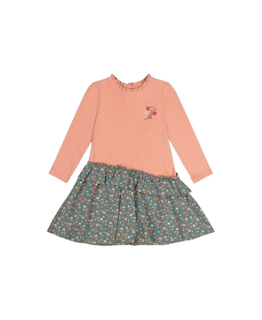 Платье для девочки с принтом, модель Pale Pink and Green Floral Print Deux par Deux, Pale Pink And Green Floral Print