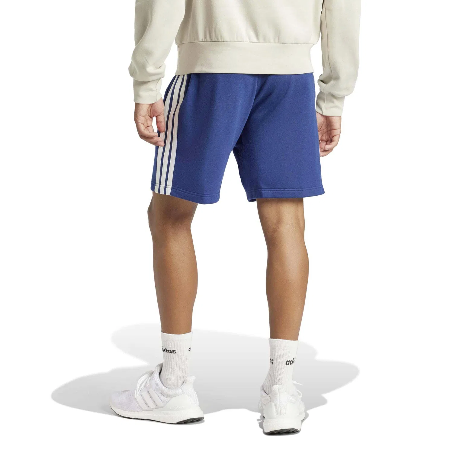 Мужские спортивные шорты с утяжкой Adidas Essentials 3S French Terry Shorts, Dunkelblau Weiss — фото 3