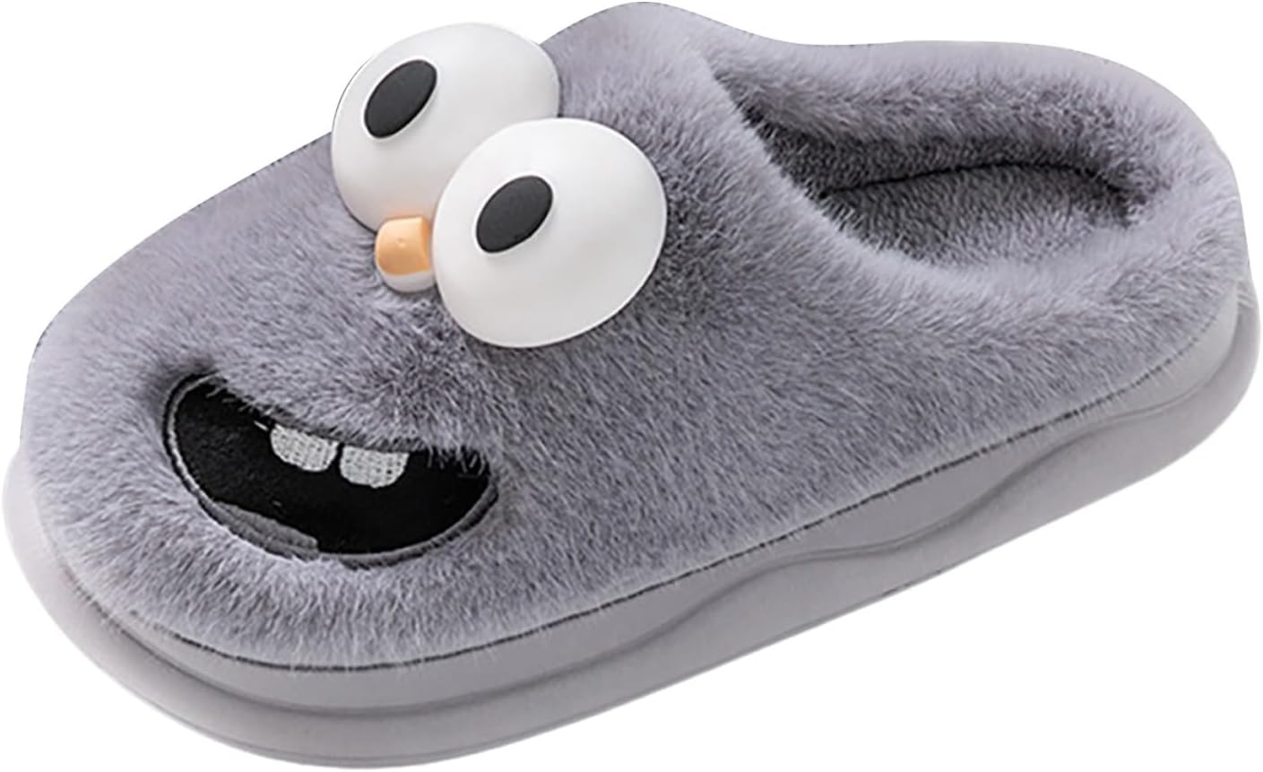 

Домашние тапочки для женщин с милыми мультяшными плюшевыми игрушками, домашние тапочки для женщин и мужчин, с большими глазами, в виде собачки, удобные пушистые тапочки Generic, серый