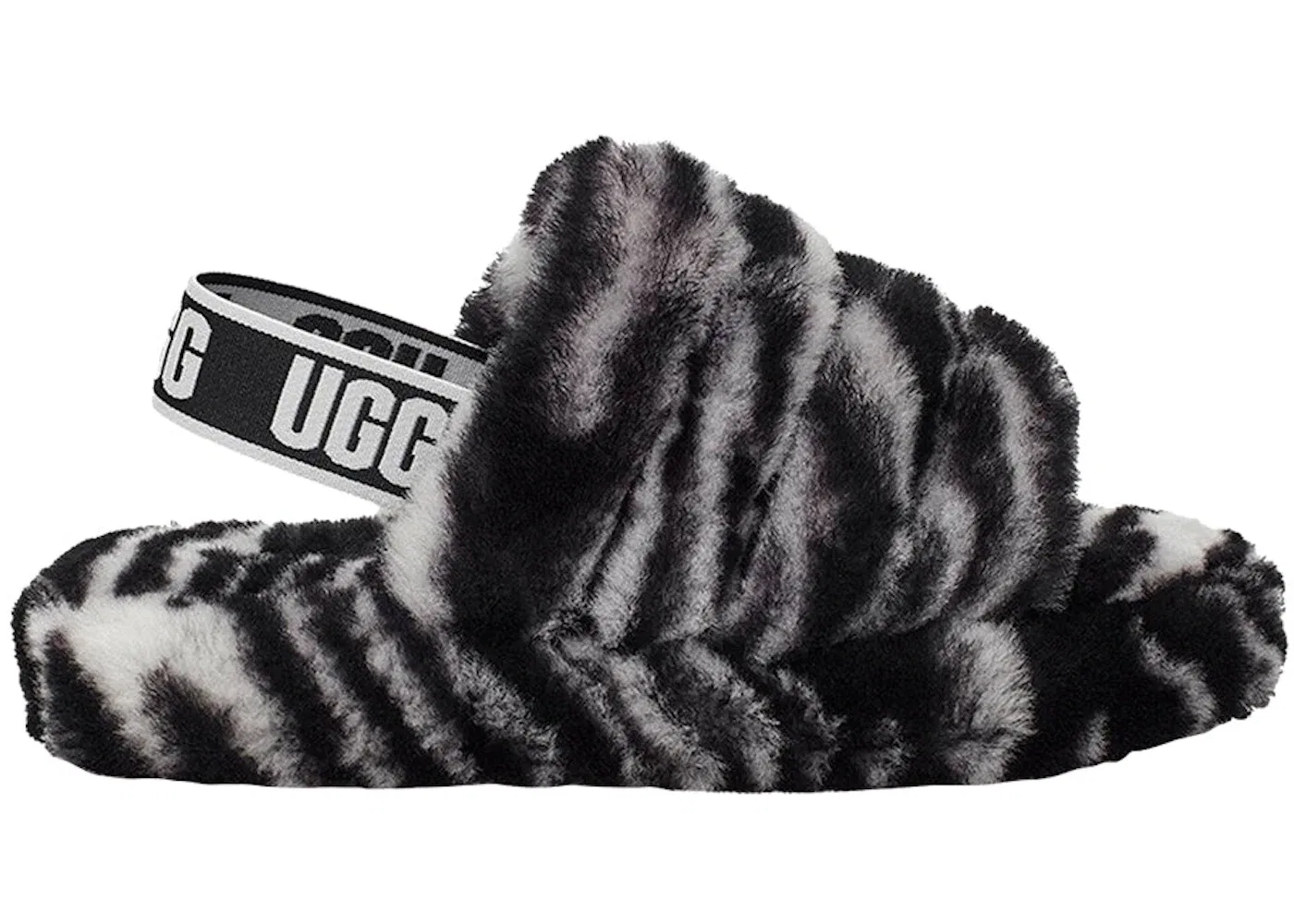 Детские сланцы с принтом UGG Fluff Yeah Slide, Black White