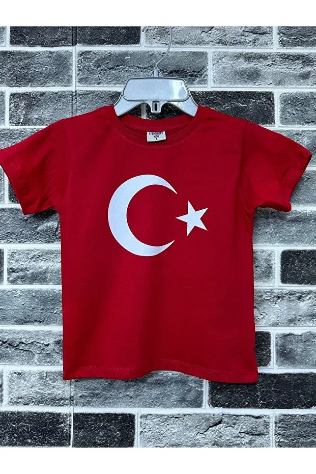 Детская футболка для девочек хлопковая Moon Star Flag Printed April 23 National Sovereignty and Children's Day Efendioğlu Design, Red — фото 2