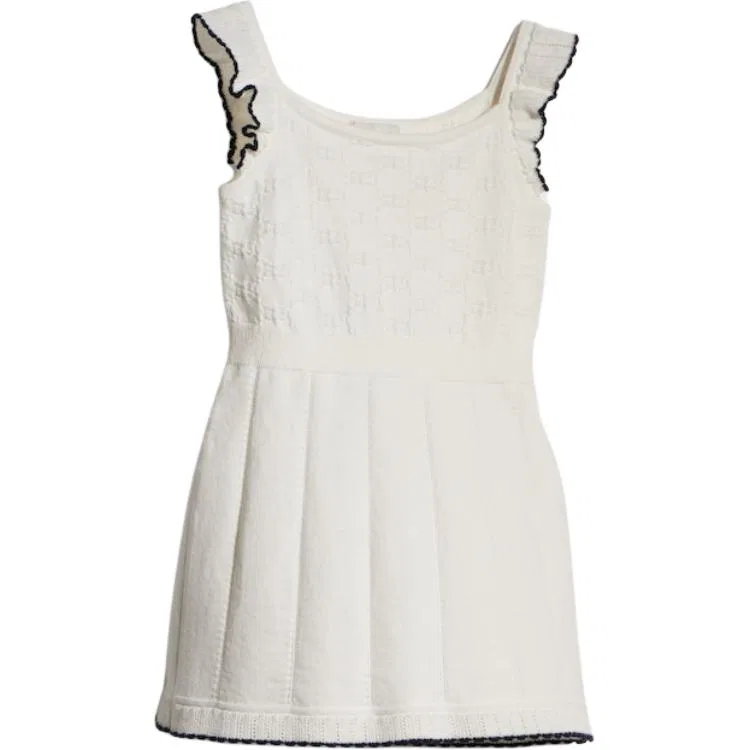 Детское платье для девочек с круглым вырезом Ivory White Marine Blue GUCCI — фото 3