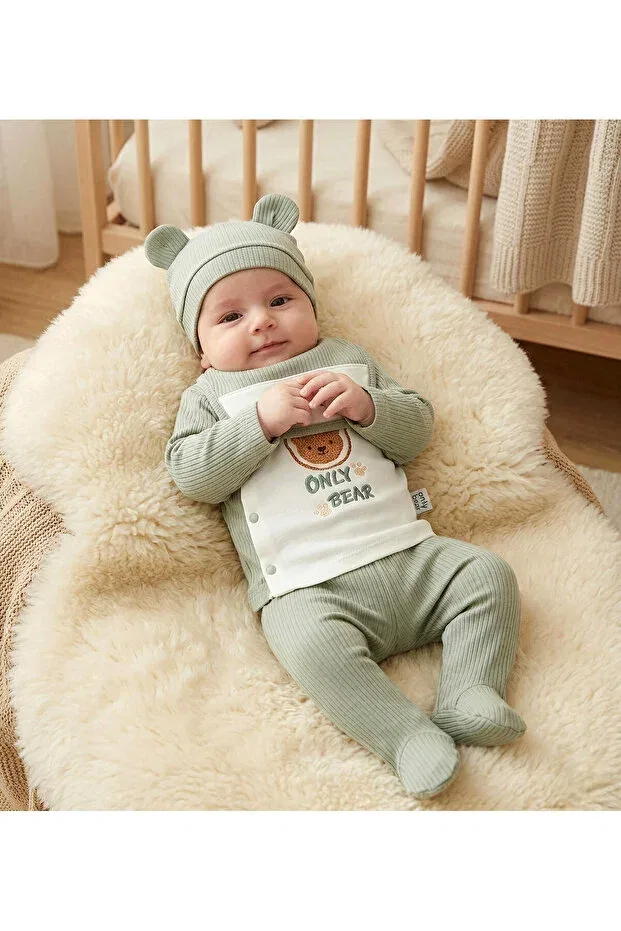 Детский комплект одежды для новорожденных с принтом Only bear 5-piece newborn hospital discharge set Nexvora, Khaki