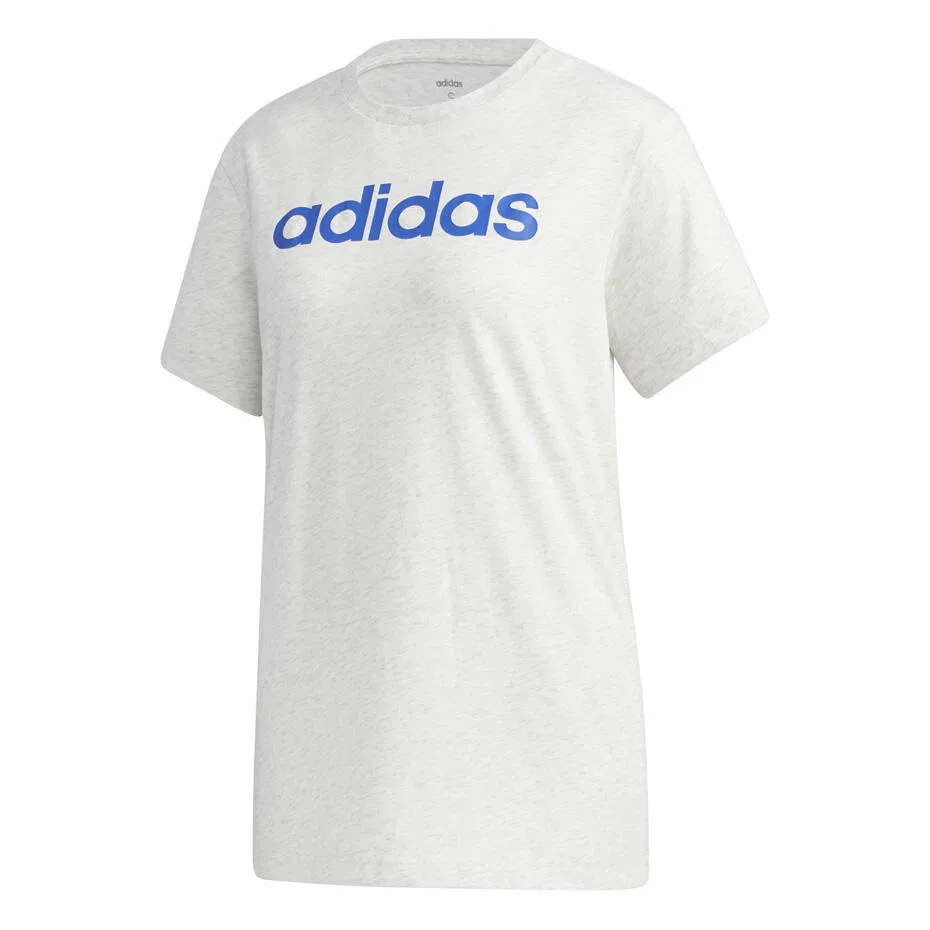 Женская хлопковая футболка Adidas Essentials Linear Loose Tee, Weiss Blau Hellgrau — фото 3