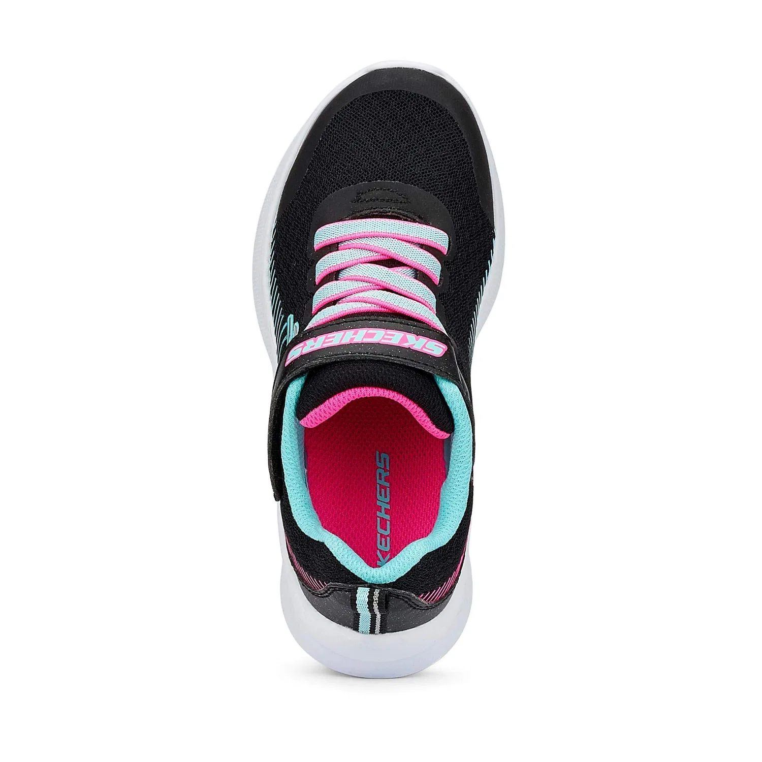 Детские кроссовки для девочек с сетчатым верхом Skechers, Black Mesh Aqua Neon Pink Trim — фото 2