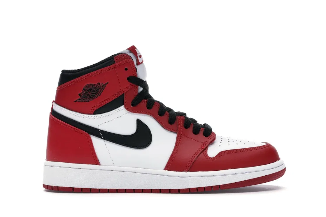 Детские кроссовки кожаные с принтом Jordan 1 Retro Chicago (2015) (GS) Jordan, White/Varsity Red-Black