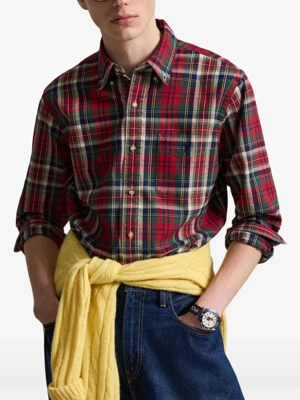 Рубашка Оксфорд Polo Ralph Lauren Custom-Fit в клетку с начесом, красный — фото 3