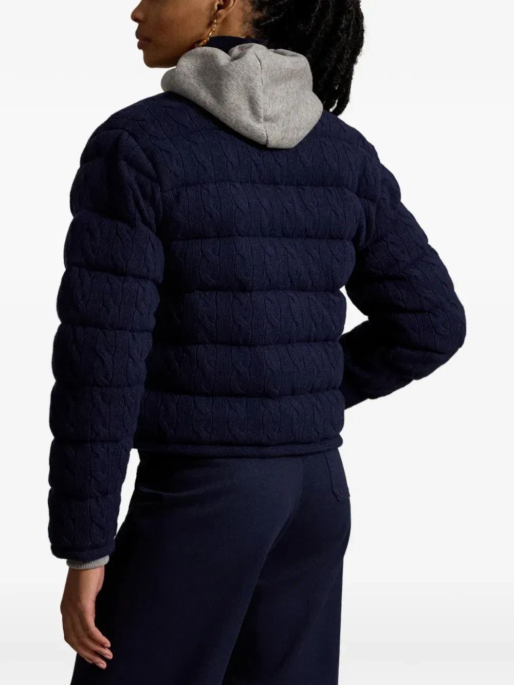 Стеганый пуховик фактурной вязки Polo Ralph Lauren, синий — фото 4