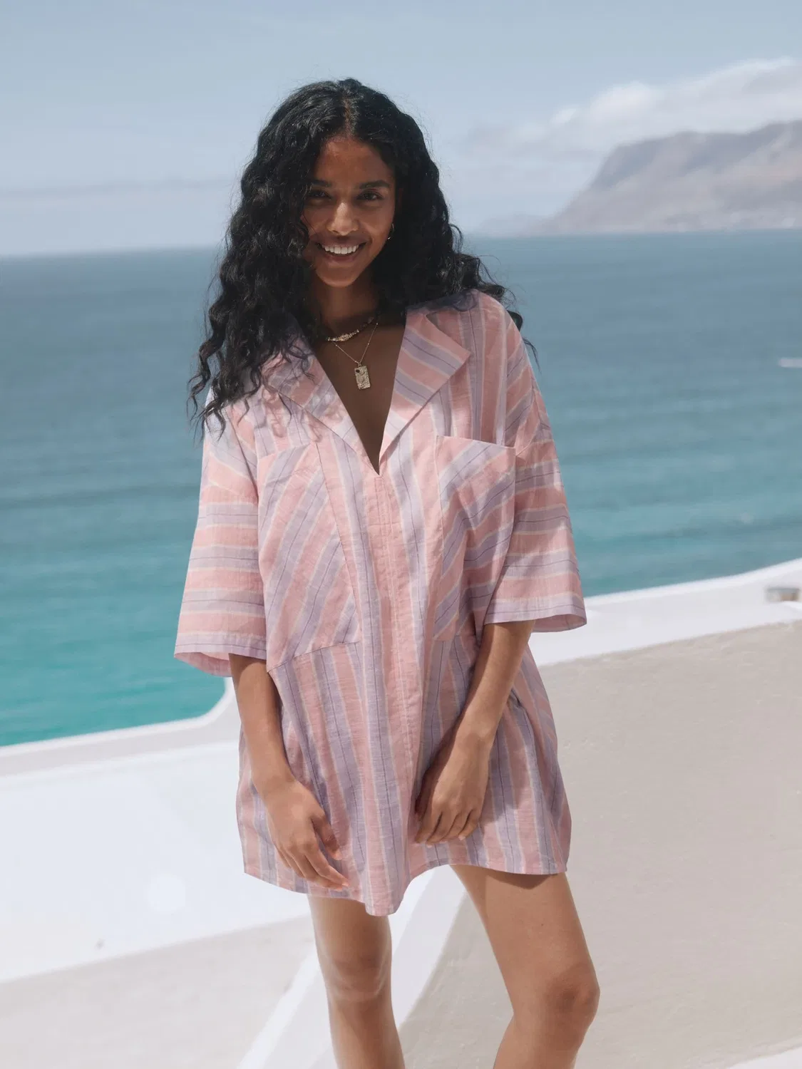 Рубашка оверсайз в полоску Next, Pink/Purple Stripe