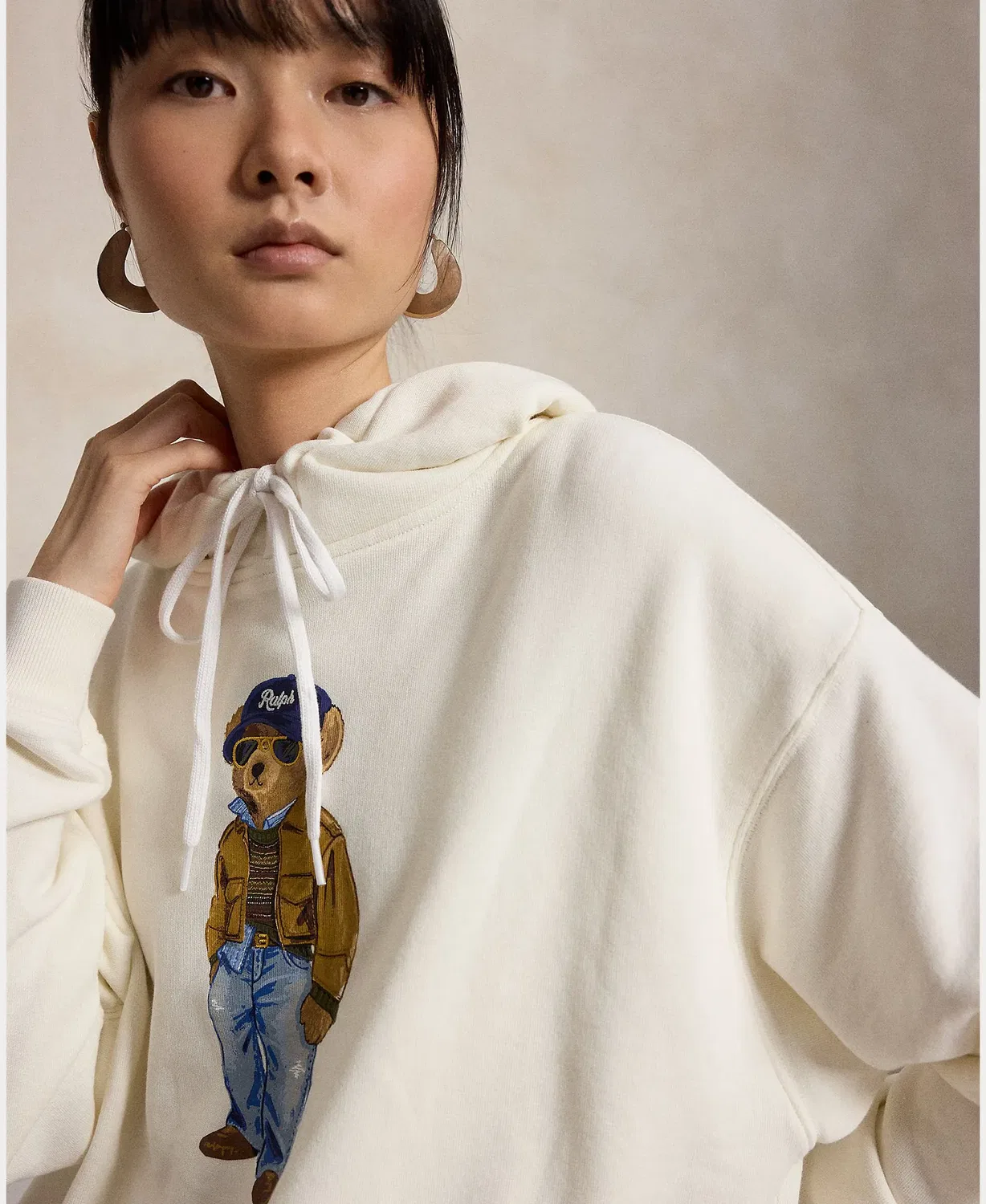 Женское худи хлопковое Polo Bear Polo Ralph Lauren, Blanco — фото 4