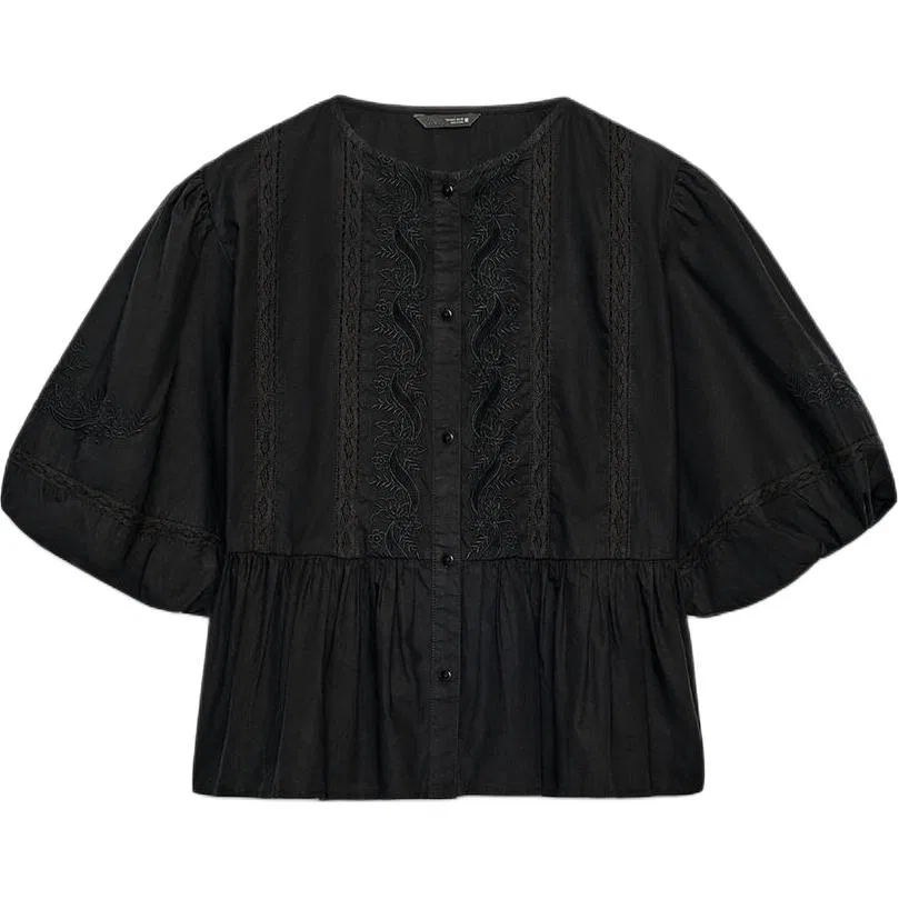 Женская рубашка с круглым вырезом Black ZARA, Черный