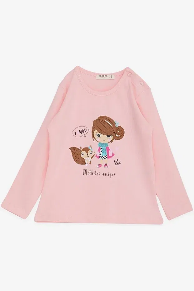 Детская футболка для девочек с длинным рукавом с принтом Friendship Themed Girl Printed Breeze, Pink