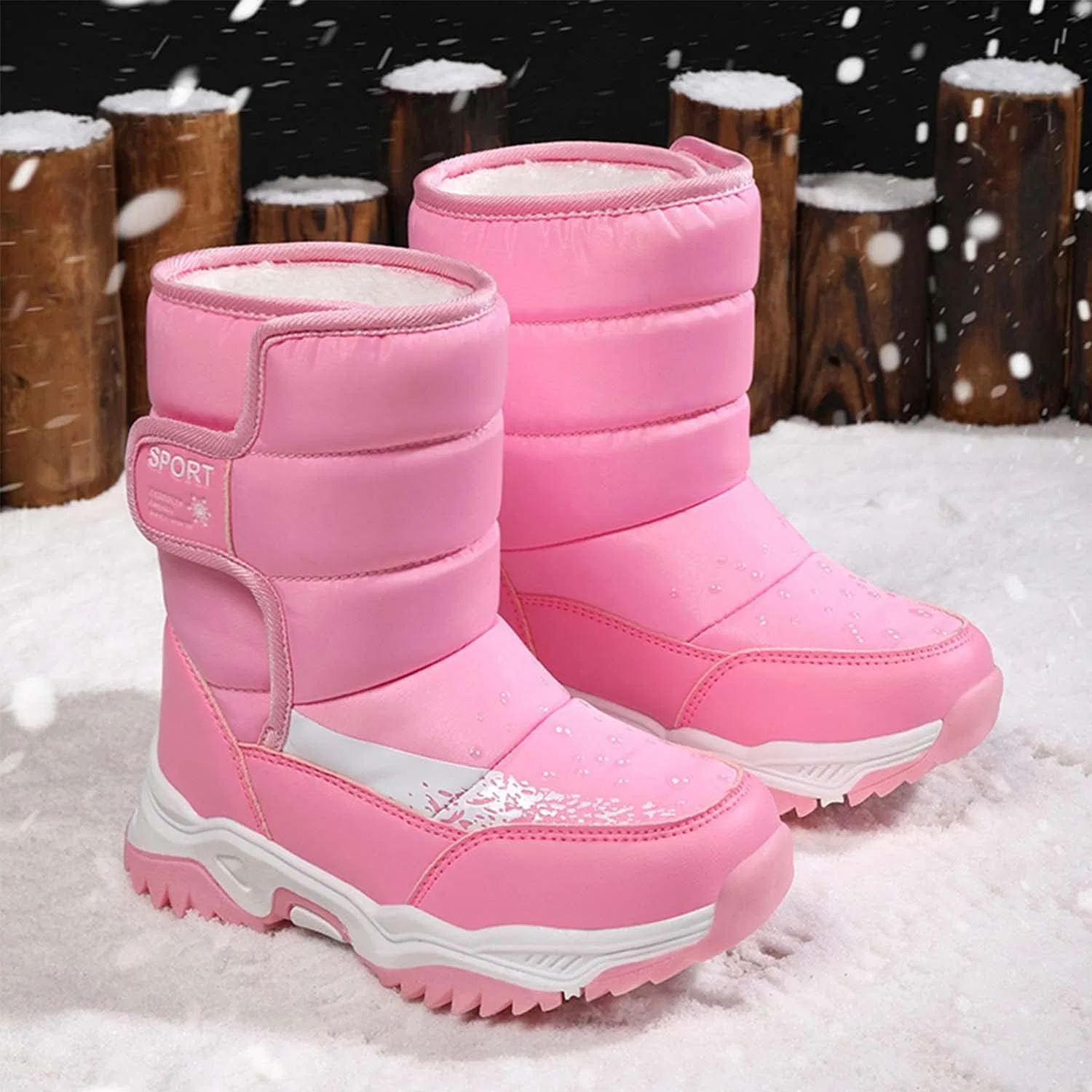 Детские зимние ботинки с меховой подкладкой Snow Boots Eliogn, Pink — фото 4