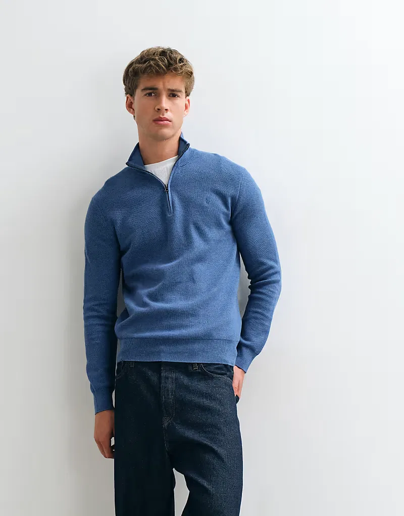 Свитшот на четверть молнии текстурный с логотипом icon Polo Ralph Lauren, синий