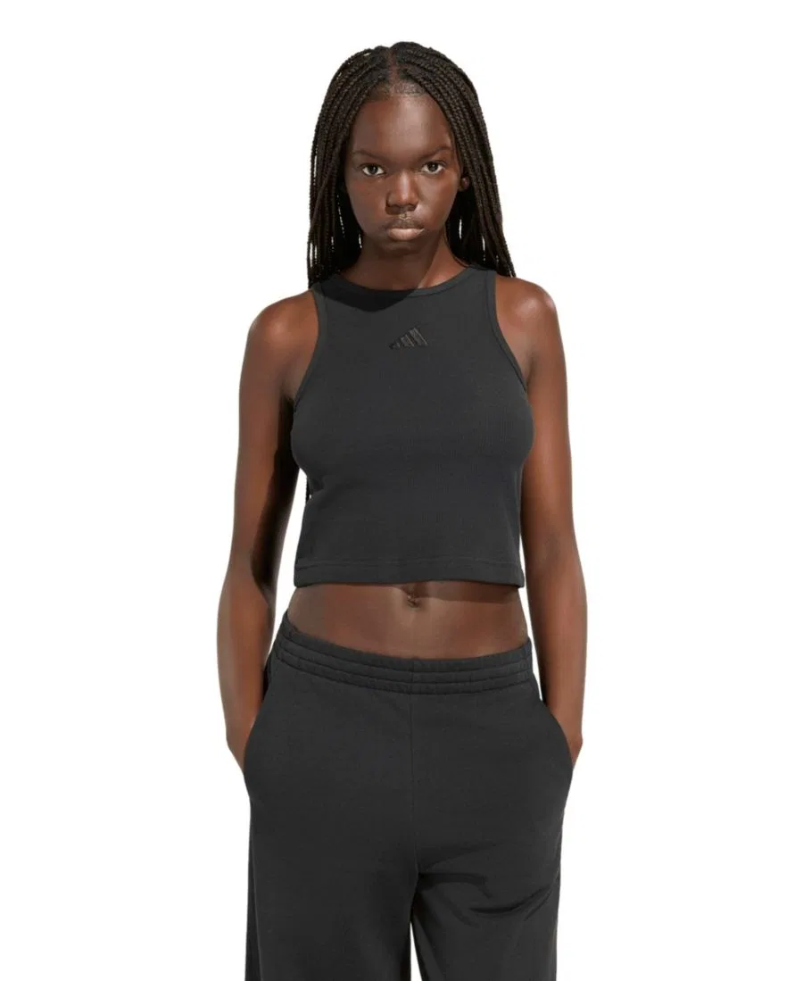 Топ с рифленой текстурой, с капюшоном, укороченный adidas, Black