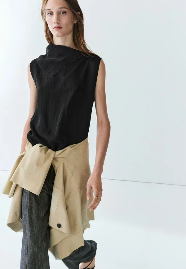 Блуза свободного кроя Blouse Massimo Dutti, черный — фото 4