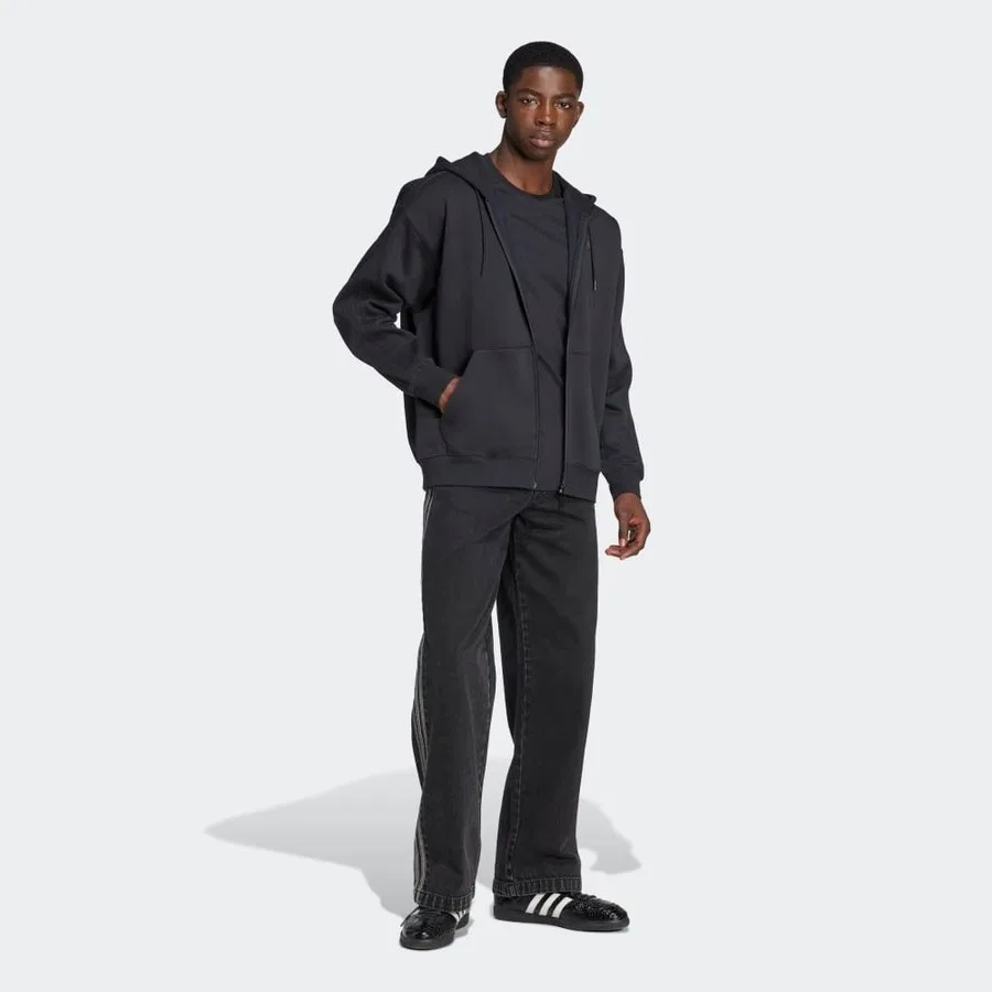 Свитшот мужской с капюшоном Baggy Fz Hoodie adidas, Черный — фото 3