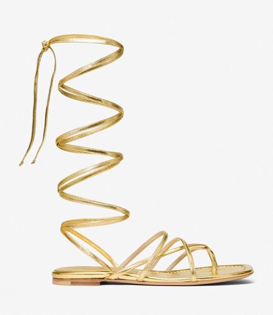 

Сандалии гладиаторы кожаные с эффектом металлик Michael Kors Jade Metallic Leather Gladiator, золотой