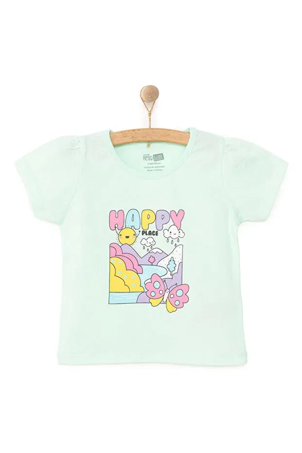 Детская футболка с принтом Hellobaby basic tshirt Ebebek Hello Baby, Mint — фото 3