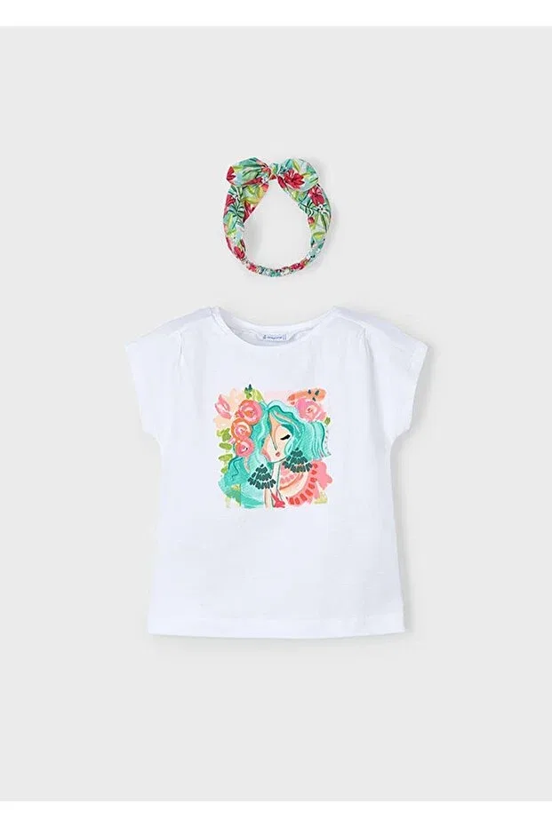 Детская футболка для девочек с принтом Summer Girl's Bandana T-Shirt Mayoral, White
