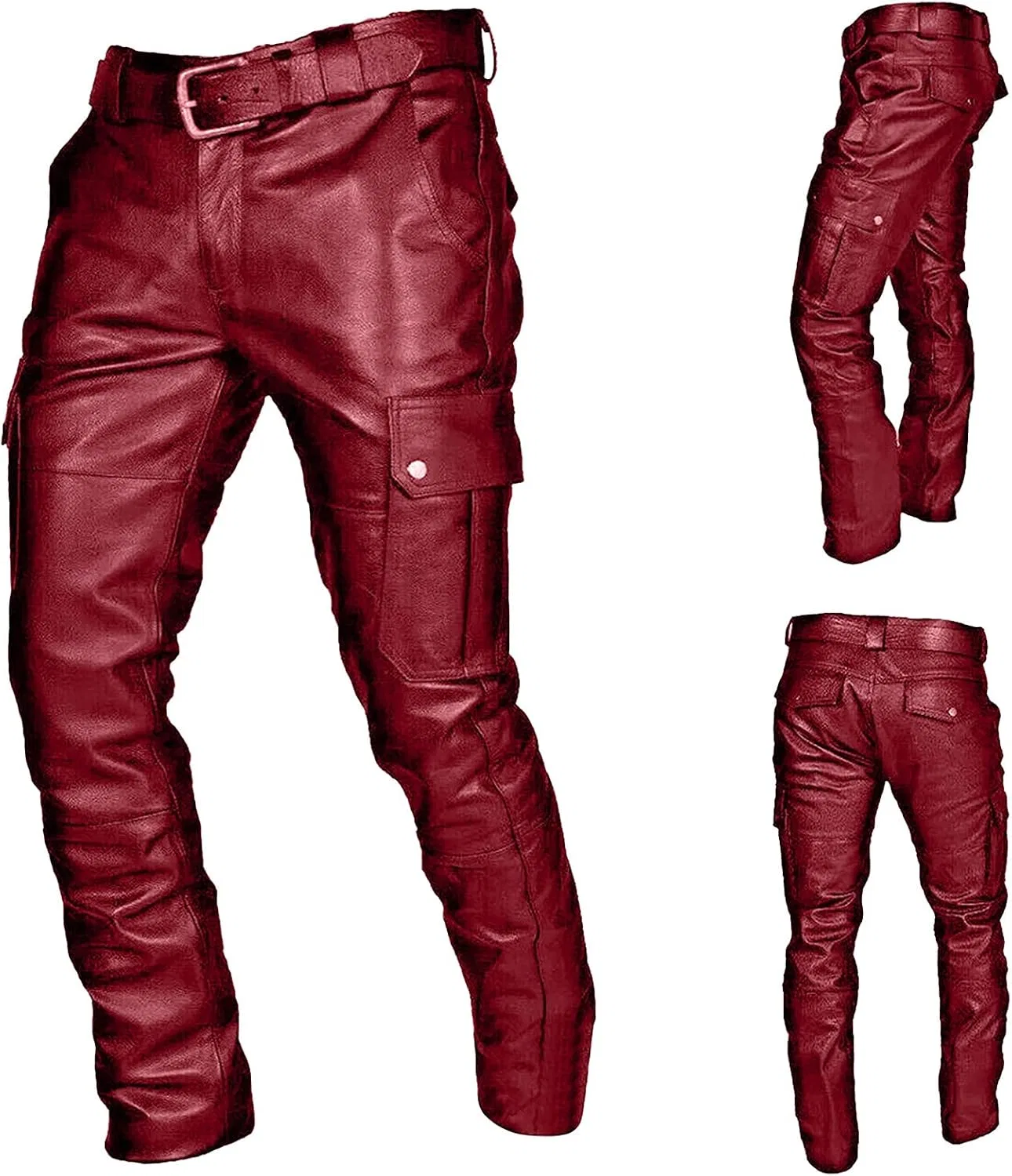 Мужские брюки из кожзама с принтом, Slim Fit, красный — фото 2