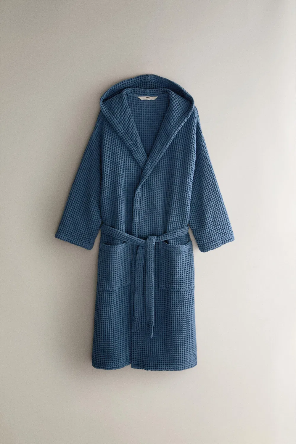 Хлопковый вафельный халат ZARA, dusty blue