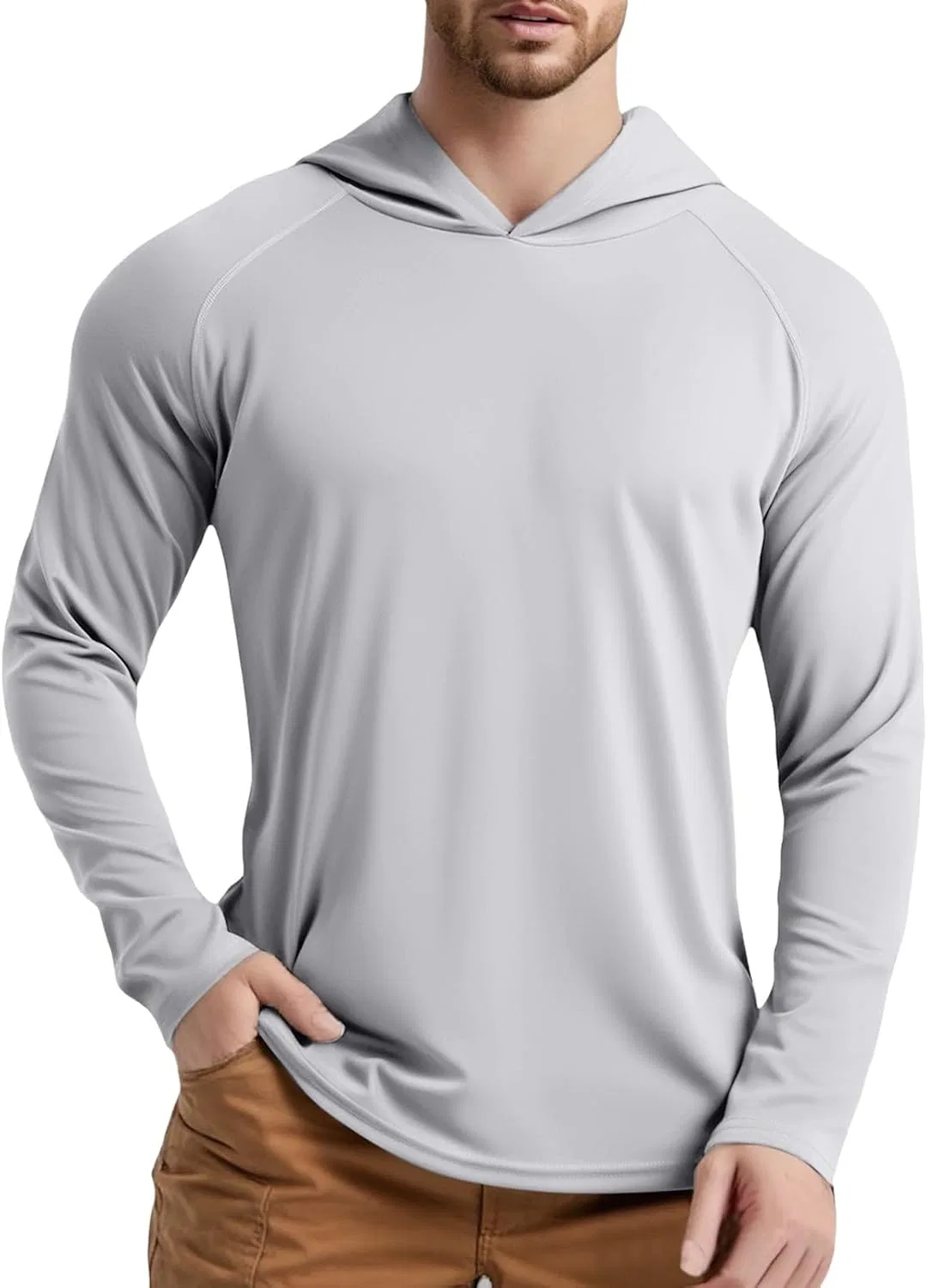 Мужская футболка для бега и фитнеса с длинным рукавом, Light Gray