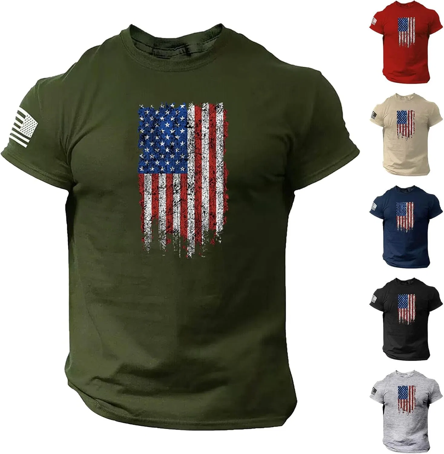 Мужская футболка с американским флагом Slim Fit, D-khaki — фото 3