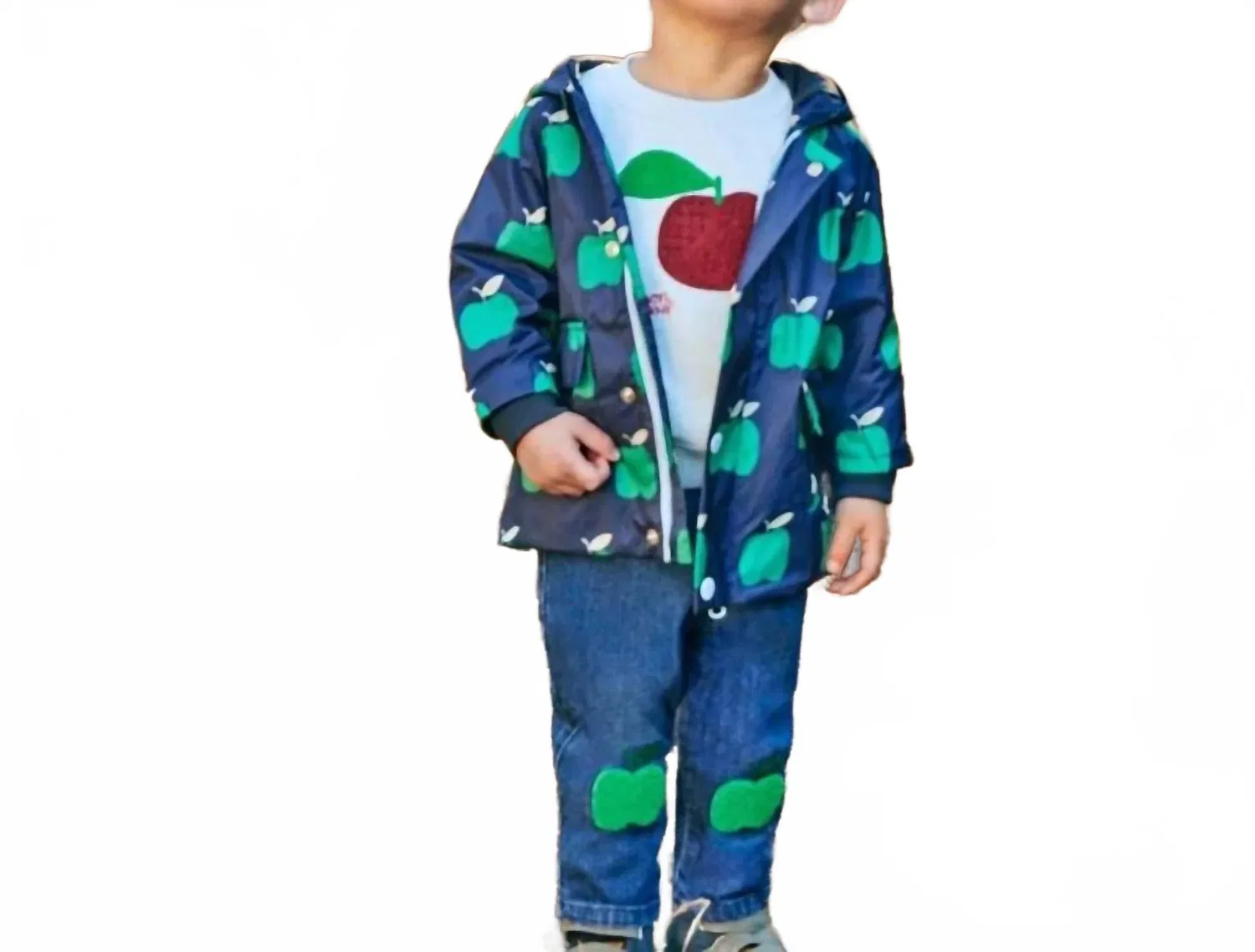 Детские джинсы с вышивкой Recycled Cotton зеленый Apple Patch Mon Coeur, синий