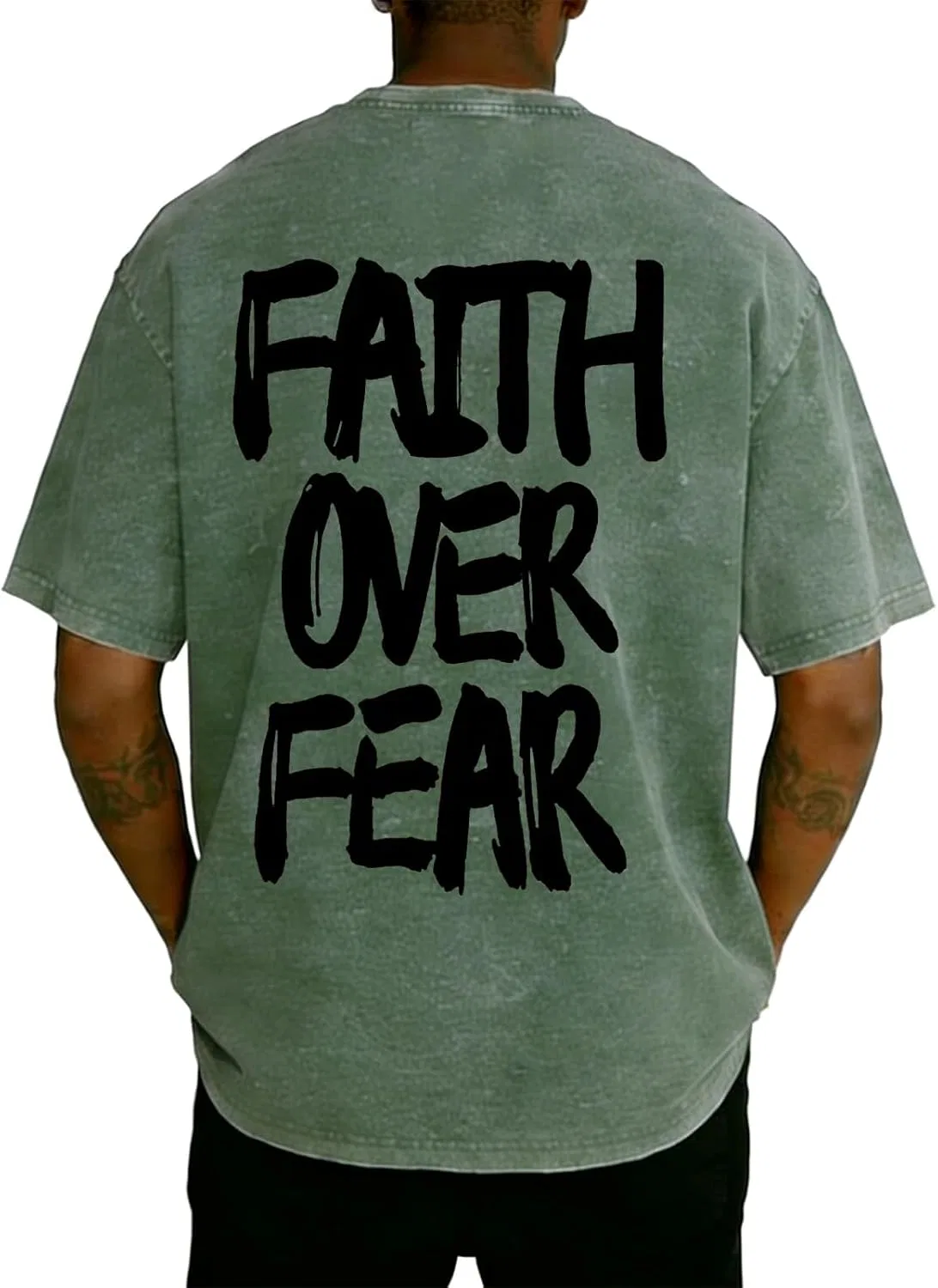 Мужская футболка с принтом Faith Over Fear, зелёный — фото 3