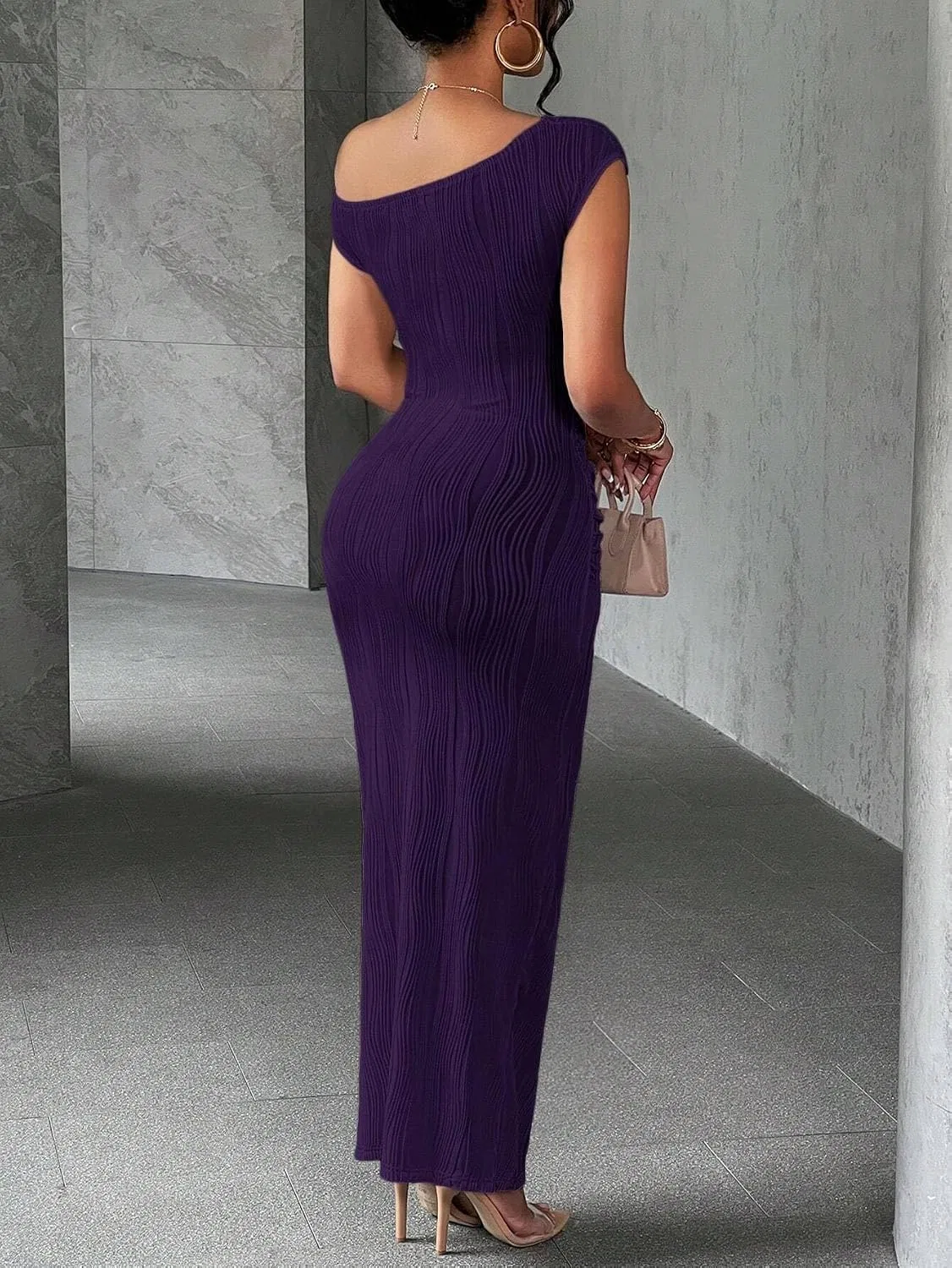 Женское элегантное макси-платье с одним плечом Bodycon, Red Violet — фото 3