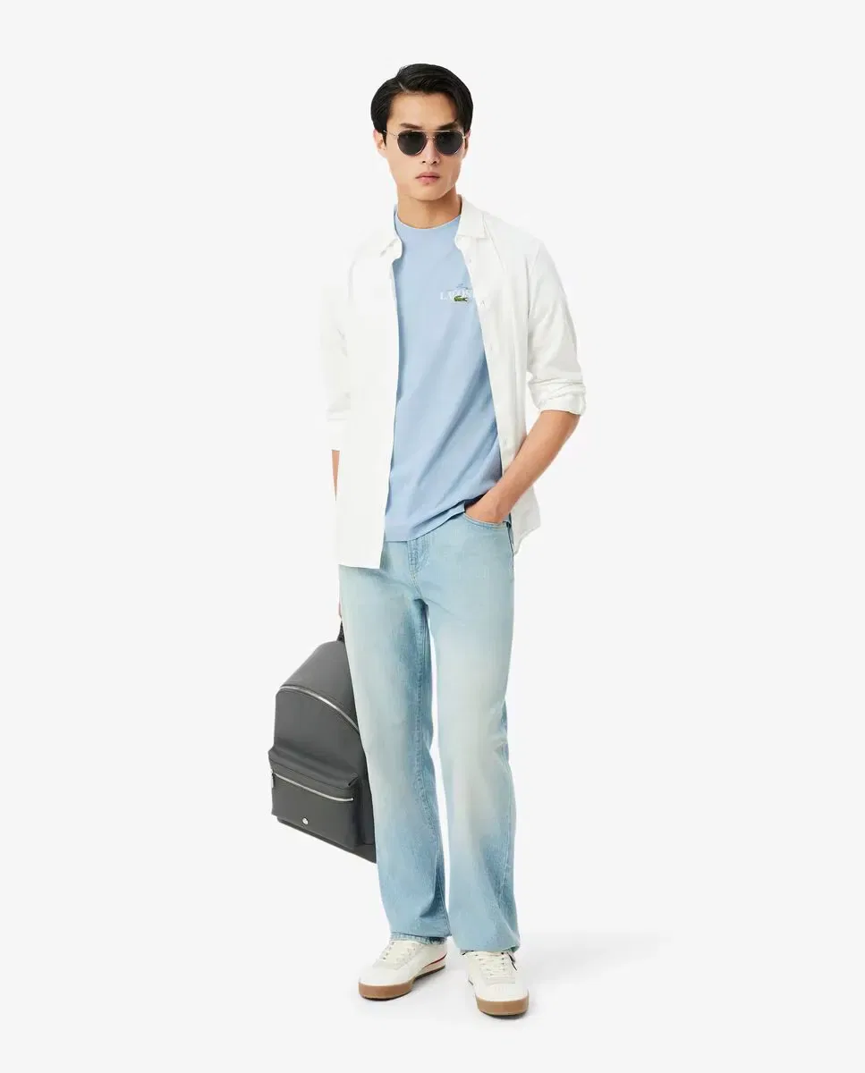Мужская футболка с коротким рукавом хлопковая Lacoste, Azul Claro — фото 4