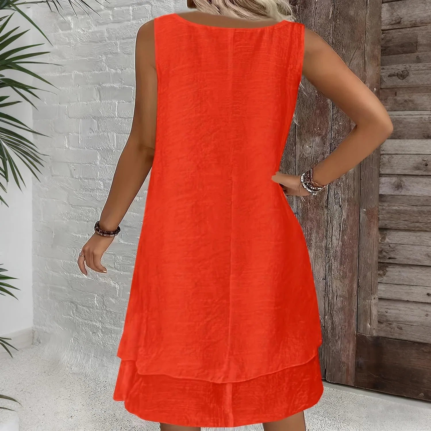 Женское летнее платье-футболка без рукавов Beach Cover Ups, Orange — фото 3