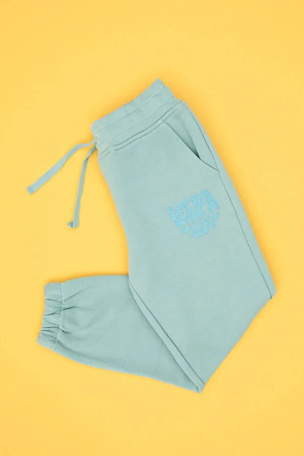 Детские спортивные штаны для девочек с принтом Girl'S mint glitter print detailed jogger sweatpants U.S. Polo Assn., Mint — фото 3