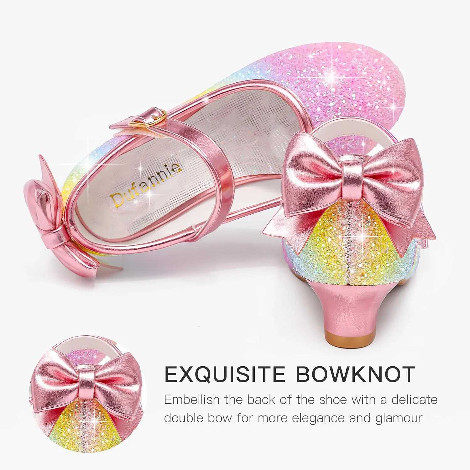 Детские сандалии для девочек с принтом Princess Flats Heels Dufannie, Elegant Sequin Rainbow — фото 4