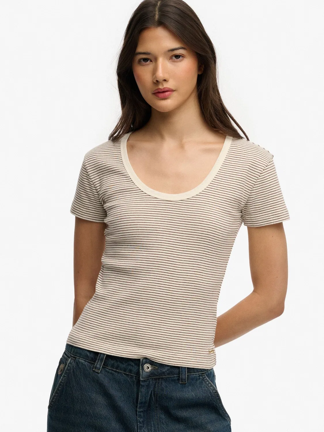 Топ с коротким рукавом Athletic Essentials Striped Superdry, коричневый