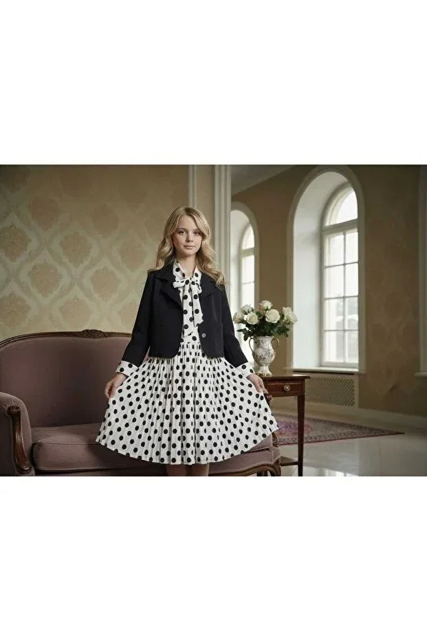 Детский комплект платье и жакет для девочек с принтом Zavera For Kids, Black — фото 3