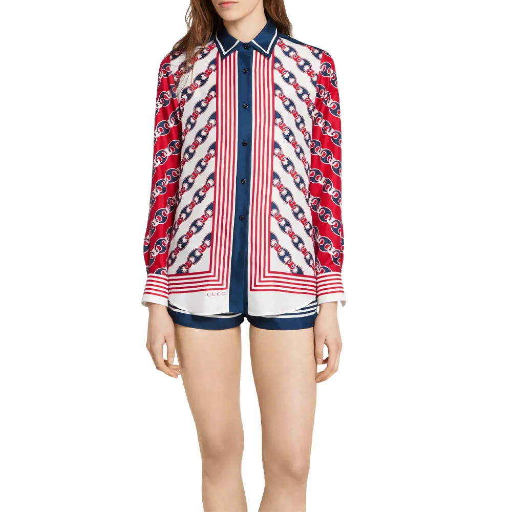 Рубашка с длинным рукавом GUCCI с принтом, яркий дизайн, Multicolor