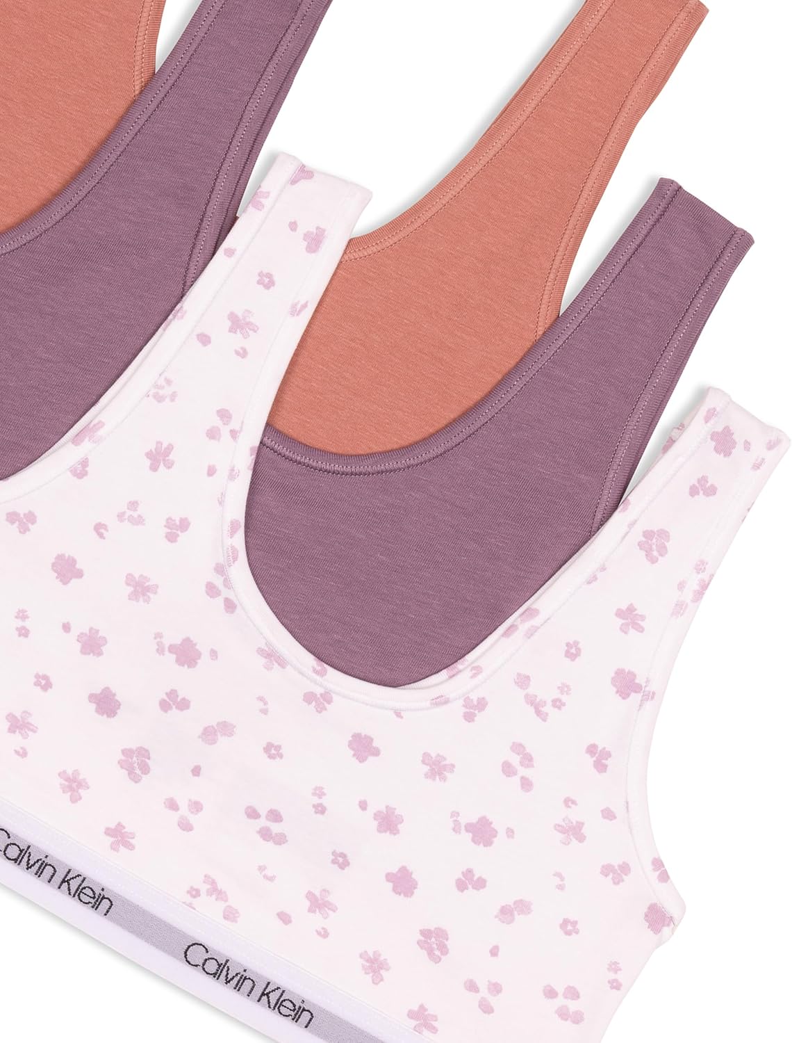 Комплект из 3 бюстгальтеров-бралеттов Calvin Klein Girls Modern Cotton, Mauve Micro Petal/Refined Plum/Modern Rose — фото 3