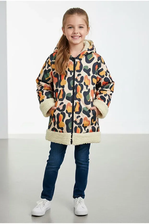 Детское пальто для девочек с принтом Waterproof Surface Teddy Plush Unisex Children's Coat By Piera, Camouflage