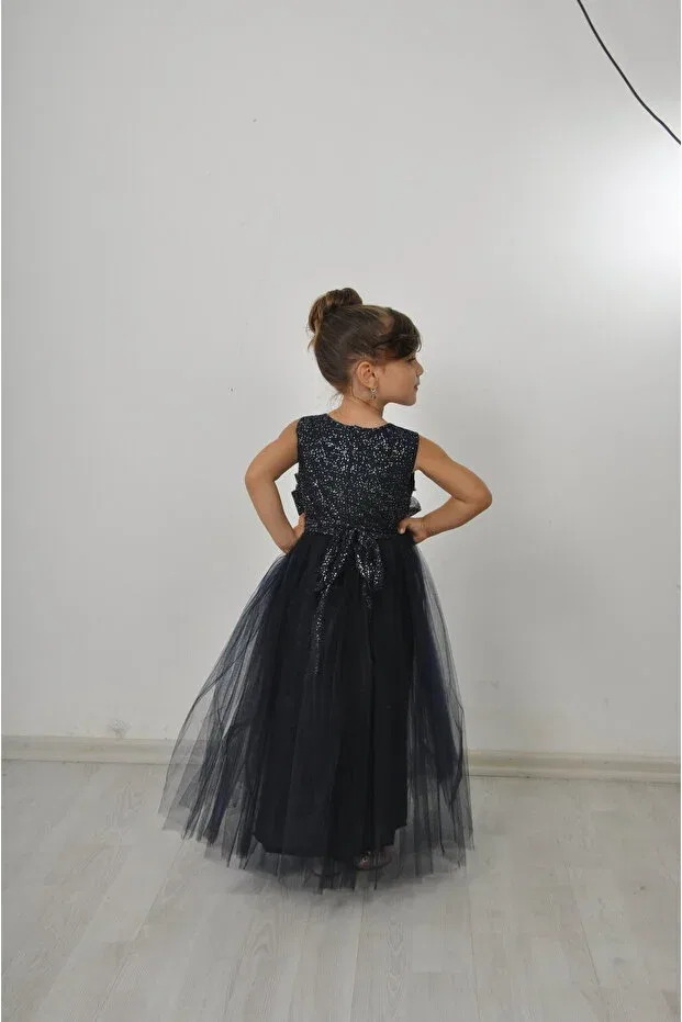 Детское платье для девочек с длинным рукавом Modest Filizdens Kids, Navy Blue — фото 4