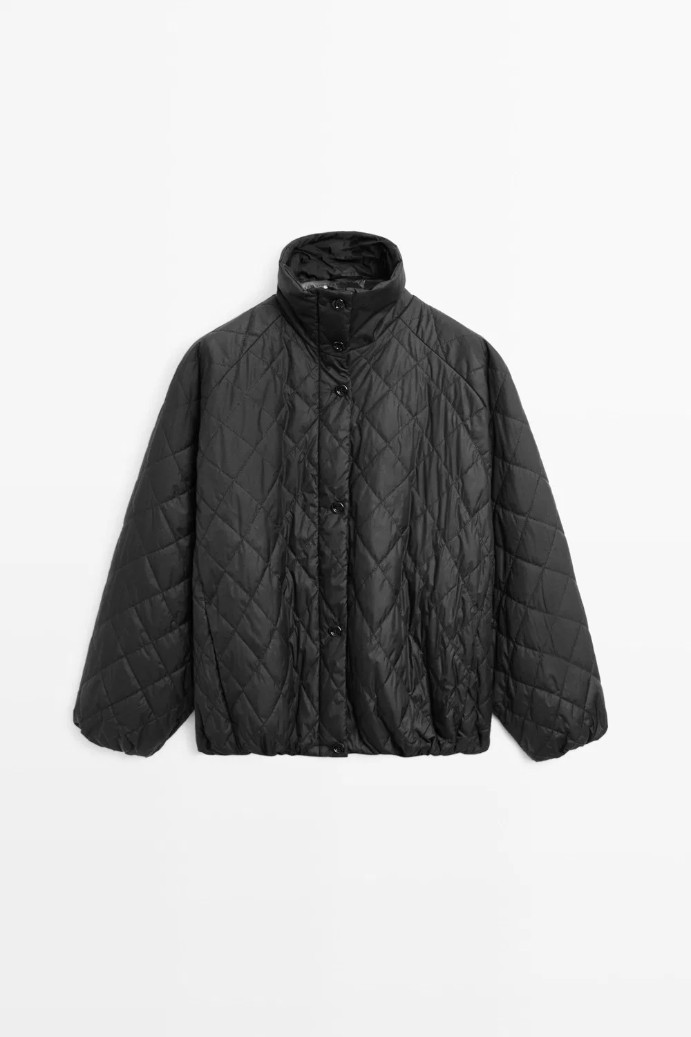 Куртка бомбер стеганая, Massimo Dutti, с высоким воротником, черная — фото 2