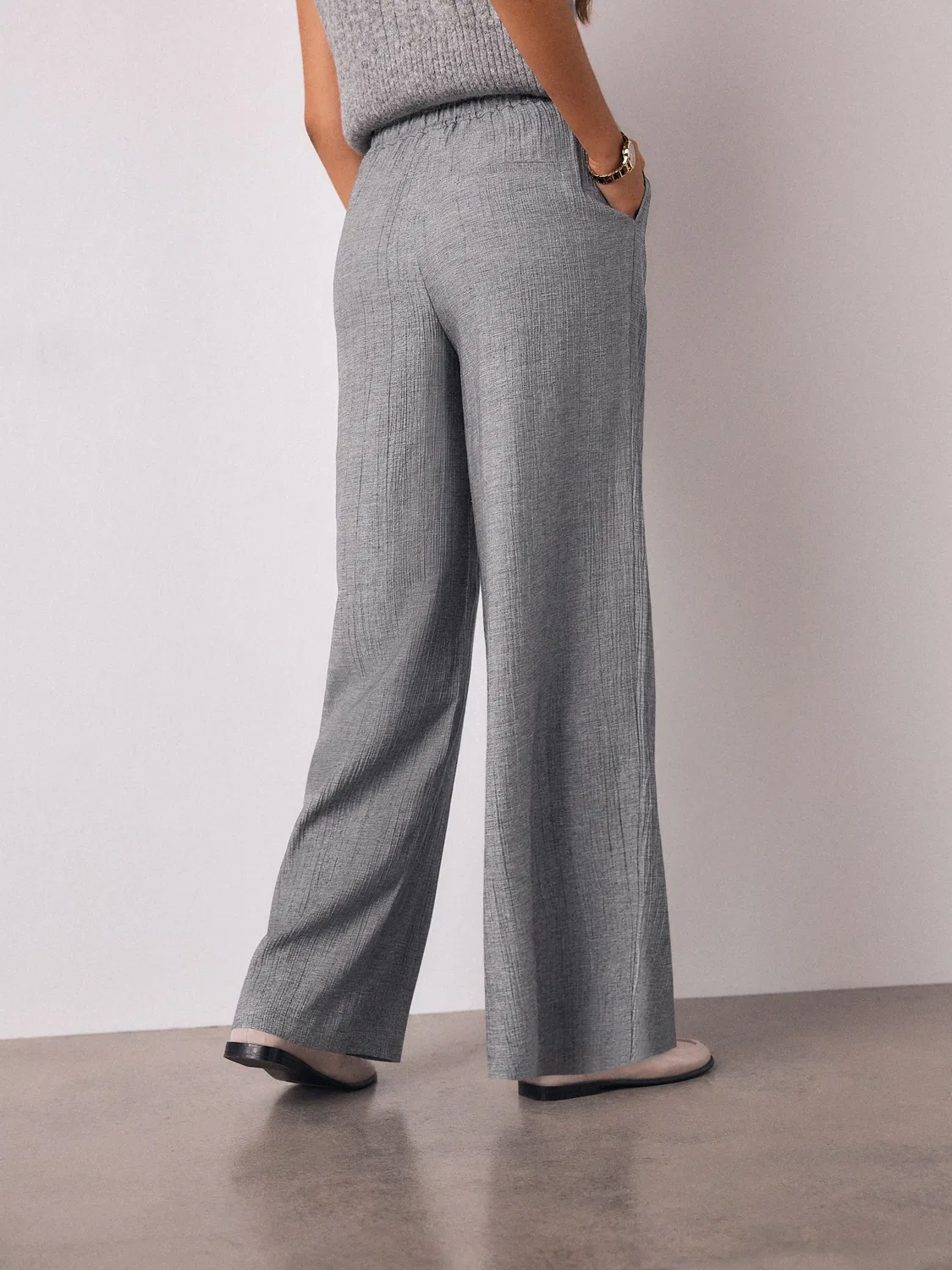 Брюки широкие с завязками и шерстью, модель Tie Waist Wide Leg Next, серый — фото 3