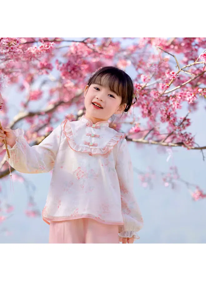 Комплект брюк в китайском стиле с принтом Tang Dynasty Cute, розовый — фото 3
