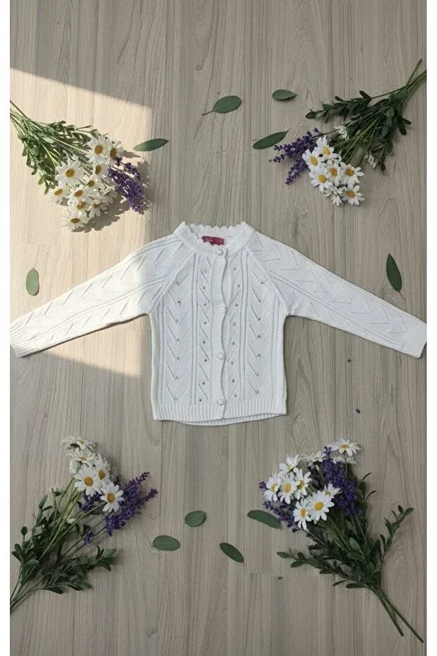 Детский кардиган хлопковый Embroidered cotton baby cardigan Balababy, White — фото 4
