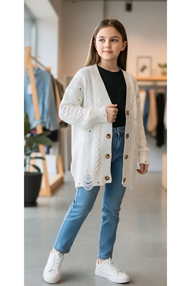 Детский кардиган для девочек с длинным рукавом Minimoda Kids, Ecru