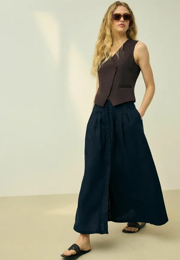 Юбка длинная из льна Maxi skirt Next, Navy Blue, темно-синий — фото 2
