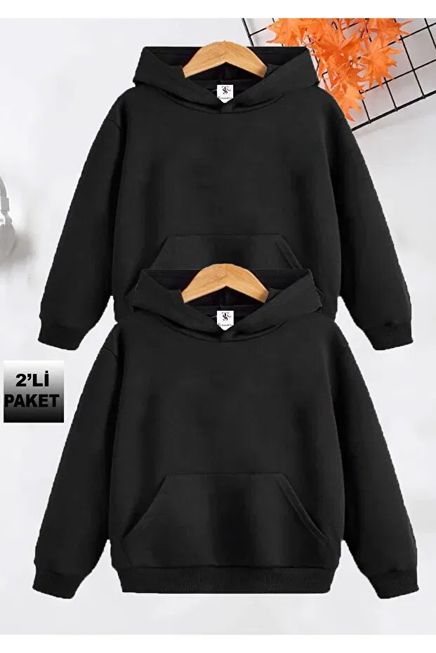 Детское худи для девочек из футера с капюшоном Twins Tailors, Black-Black